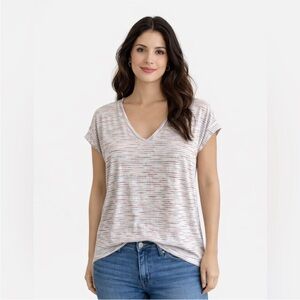 Bobeau Striped XXL Short Sleeve V-Neck Tee